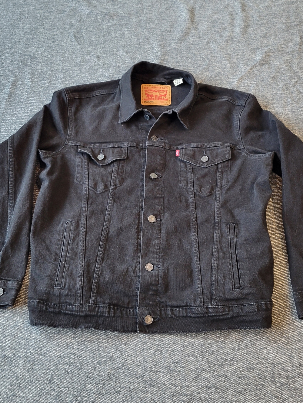 Levis Trucker Jacket Men's Large Black Button Up Denim Jean Coat Red Tab